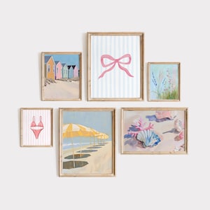 Pastel Summer Wall Art Bundle | Coastal Wall Art | Trendy Apartment Decor | Printable Wall Art | Girly Coquette Aesthetic Prints