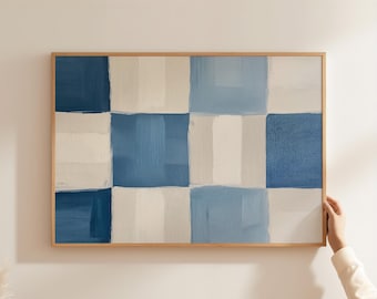Blue Coastal Checkerboard Print: Abstract Nautical Wall Art (Digital Download