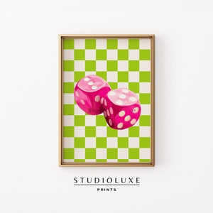 Roze dobbelstenen muurkunst | Geruite print | Dopamine-decor | Maximalistische muurkunst | AFDRUKBARE KUNST | Trendy barwagendecor | Digitale downloadafdruk