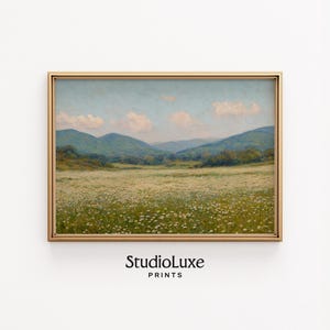 Bergblumen Feld Landschaft - Druckbare Landschaft, rustikale Landschaft, Cottagecore Natur Dekor, Vintage-Stil 236