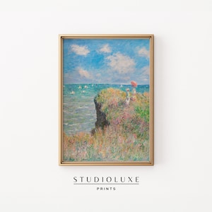 Impresión de Claude Monet, Arte de pared de la nieta costera, Póster colorido del paisaje marino, Arte de pared imprimible, Obra de arte impresionista francesa