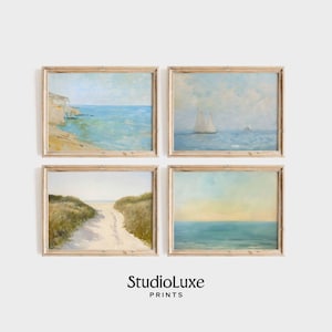 Coastal Wall Art Set of 4, Printable Beach Paintings, Vintage Ocean Prints, Summer Decor, Nautical Wall Art Bundle, Seaside Landscape 13