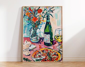 Italian Tablescape Art Print: Matisse Style Kitchen Decor (digital