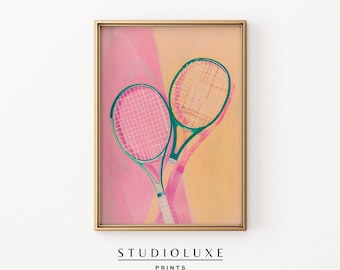 Tennis Rackets Painting, SportsCore Wall Art, Trendy Apartment Decor, PRINTABLE ART, Colorful Gallery Wall Set, Maximalist Wall Art