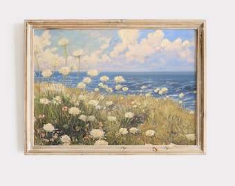Coastal Wildflower Painting: Vintage Flower Market Art (Digital Download)