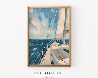 Impresión de pintura de velero: Arte mural costero náutico moderno (descarga digital)