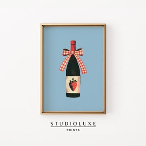 Erdbeer Wein Druck, DRUCKBARE KUNST, Rosa Küche Wand Dekor, Bar Warenkorb Kunst Poster, Trendy Wohnung Dekor, Küsten Enkelin