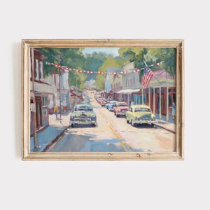 Vintage 4th of July Main Street Printable Wall Art | Retro Americana Small Town Parade Decor for Patriotic Summer Home or Office