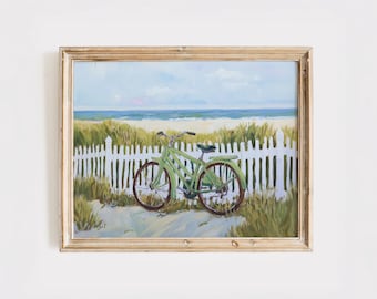 Küsten Strand Fahrrad Kunstdruck, Nantucket Fahrrad am Meer, Cape Cod Strandhaus Dekor für Eingangsbereich oder Wohnzimmer 601