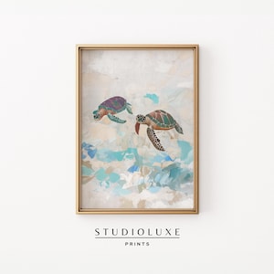 Sea Turtle Printable Wall Art for Beach Nursery or Coastal Kids Room, Ocean Animal Landscape Print for Baby Shower Gift or Gender Neutral