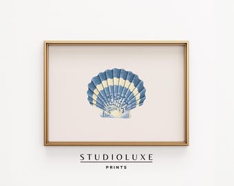Lámina vintage de concha azul: decoración náutica costera (descarga digital)