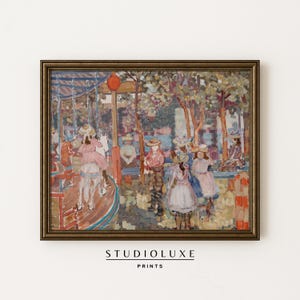 Vintage Karussell Malerei Druck | Impressionistische Vergnügungspark-Wandkunst | Skurrile Sommer-Kinderzimmer-Kunst | Digitales Dekor im französischen Stil
