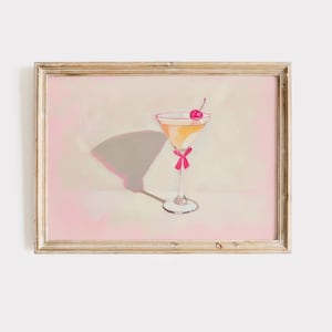 Rosa Martini Druck, Bar Warenkorb Dekor, Kokette Zimmer Dekor, Rosa Schleife Martini Glasdruck, trendige Wohnung Dekor, digitaler Download, DRUCKBAR