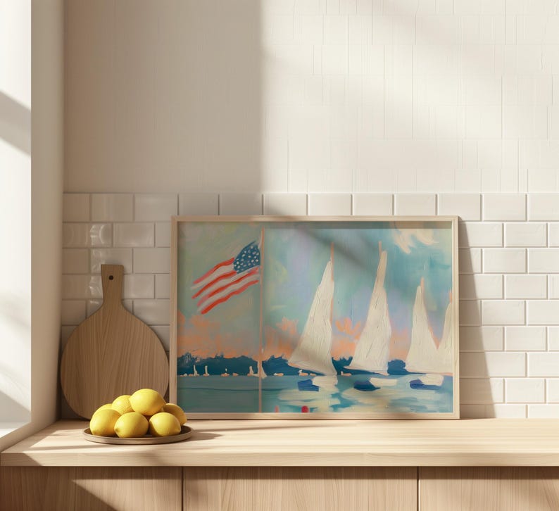 4th of July Coastal Wall Art Printable | Nautical American Flag Decor ...