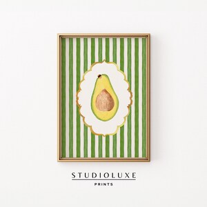 Avocado Wall Art Printable, Kitchen Fruit Decor, Green Gingham Avocado Print, Vintage Modern Wall Art, Cute Farmhouse Kitchen Art