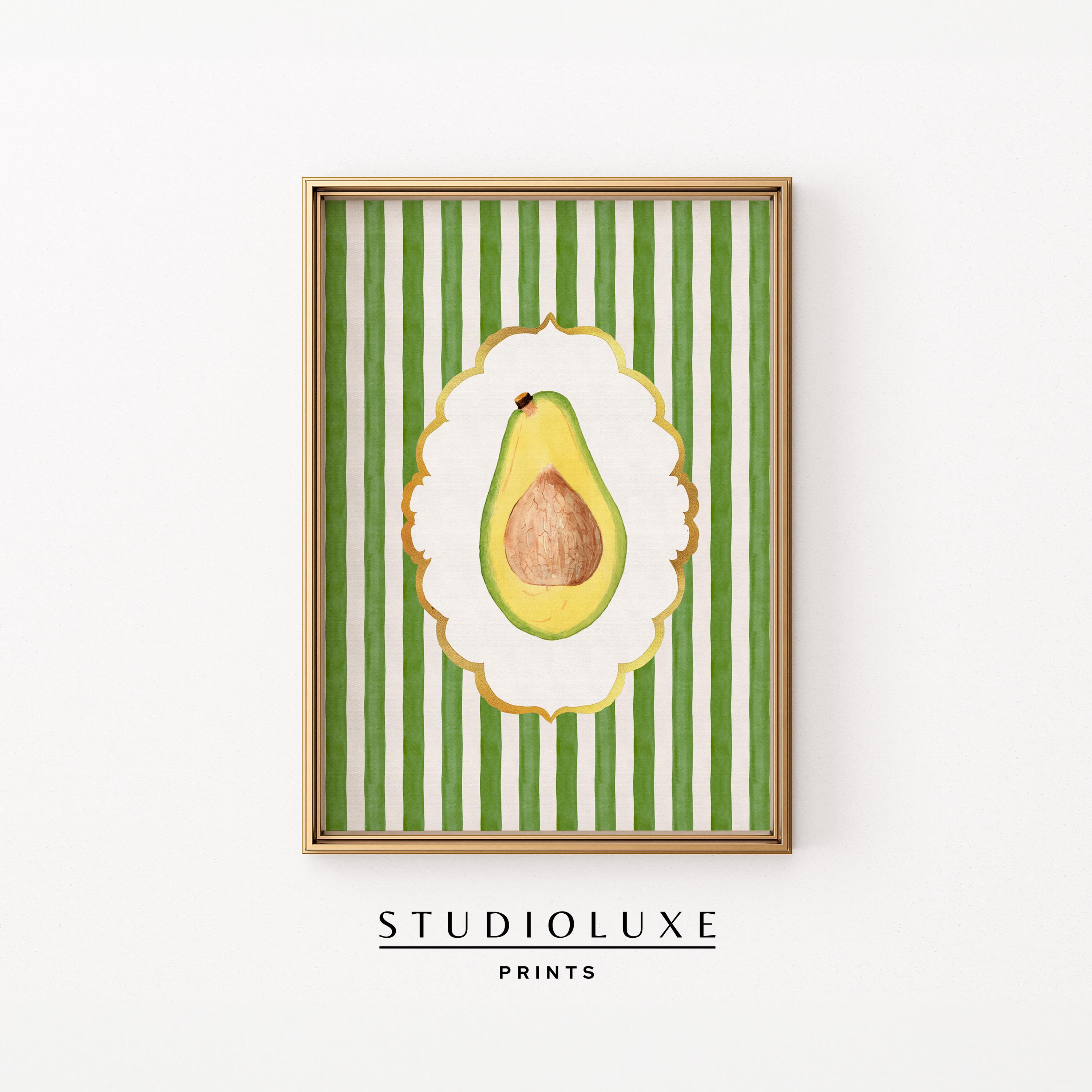 Avocado Wall Art Printable, Kitchen Fruit Decor, Green Gingham Avocado Print, Vintage Modern Wall Art, Cute Farmhouse Kitchen Art