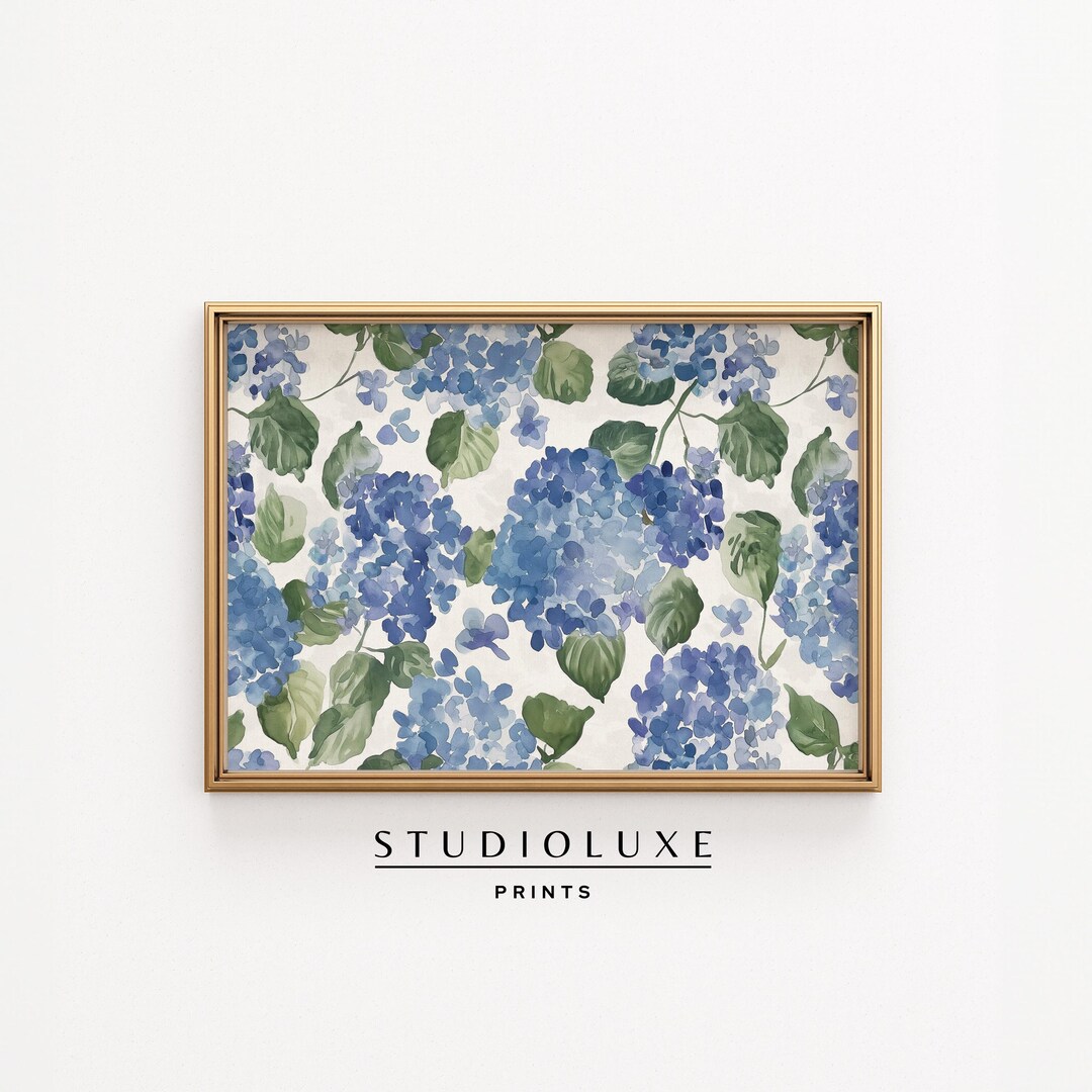 Blue Hydrangea Watercolor Print: Coastal Cottagecore Wall Art (digital ...