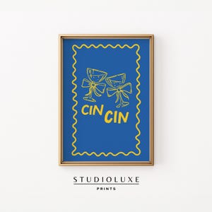 Cin Cin プリント、バーカートの装飾、コケット ボウ ウォール アート、キッチン ウォール アート 引用、印刷可能なウォール アート、トレンディなフード ウォール アート、シェフのキス プリント