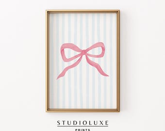 Pink Coquette Room Decor Bow, Coastal Wall Art, Beachy Wall Art, Pink Preppy Decor, Trendy Apartment Decor, Coastal Granddaughter Prints