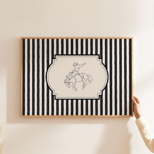 Rodeo Cowboy Wall Art Printable, Black and White Western Decor Gift, Modern Country Striped Print, Digital Download, Masculine Rustic Art