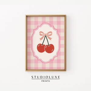 Cherry Gingham Print: Coquette Kitchen Wall Art (Digital Download)