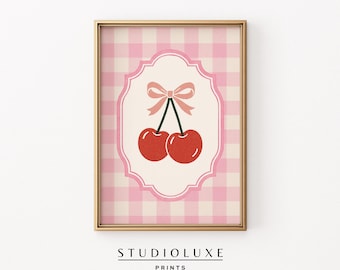 Cherry Gingham Print: Coquette Kitchen Wall Art (Digital Download)