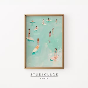 Surfer Girls Painting: Pink Beachy Coastal Art (Digital Download)