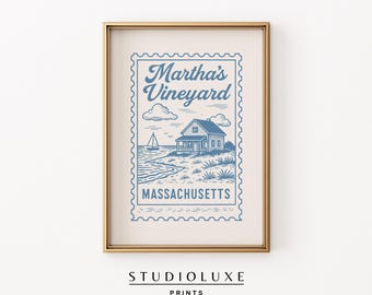 Martha's Vineyard Art Print: Vintage Coastal Stamp (Digital Download)