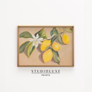 Lemon Blossom Wall Art Printable, Yellow Citrus Kitchen Decor Gift, Cottagecore Fruit Print, Digital Download, Vintage Botanical Artwork