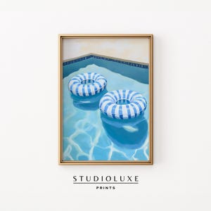 Blue Pool Float Wall Art for Coastal Bathroom Decor for Preppy Beach House Poolside Aesthetic Summer Print (Digital Download)