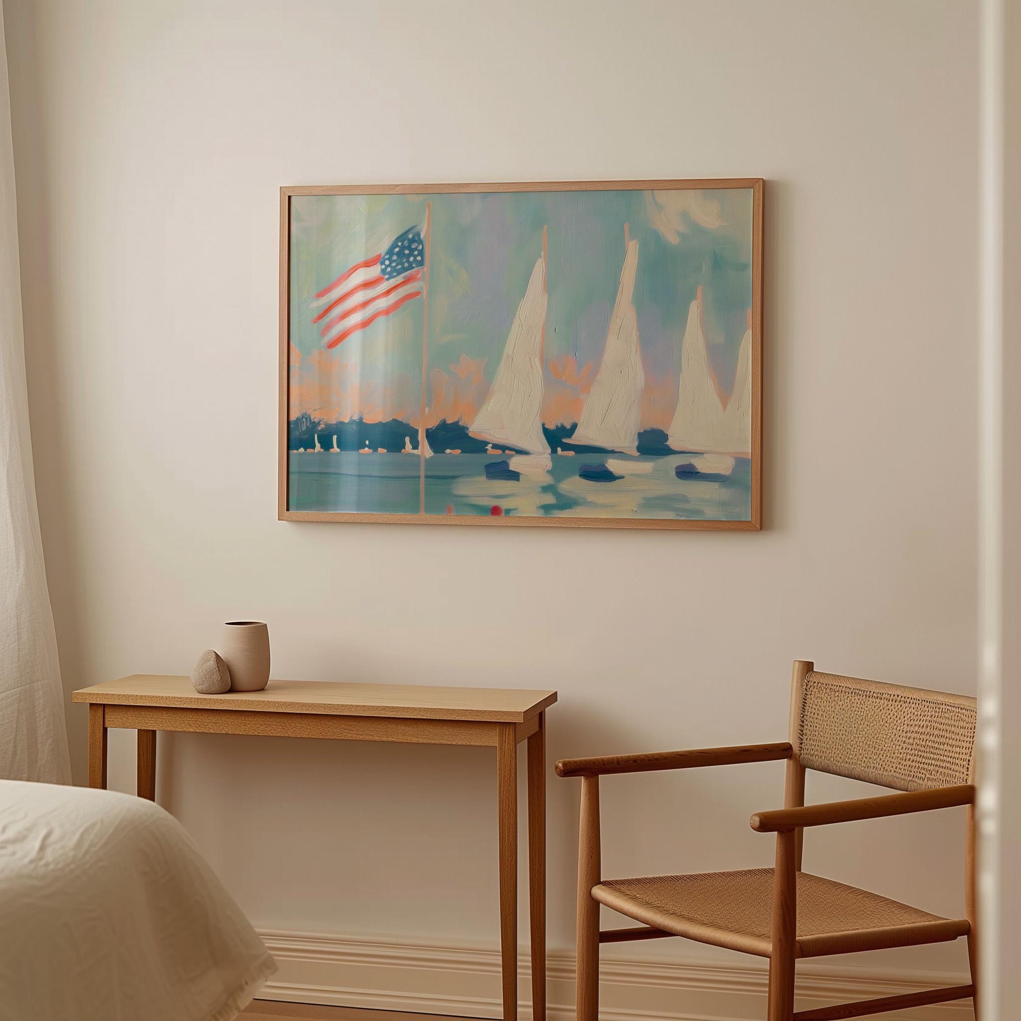 4th of July Coastal Wall Art Printable | Nautical American Flag Decor ...