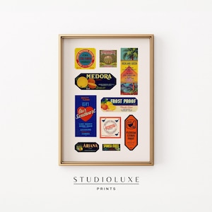 Vintage Florida Citrus Label Wall Art – Retro Fruit Crate Signs, Florida Orange Poster, Colorful Farmhouse Kitchen Print, Citrus Decor