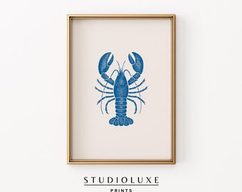 Lámina vintage de langosta: Arte náutico costero para la pared de la cocina (descarga digital)