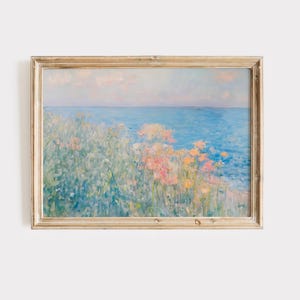 Seaside Flowers Painting, Coastal Wall Art, Printable Wall Art, Trendy Apartment Decor, Housewarming Gift, Colorful Nature Painting