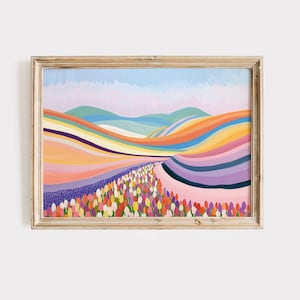 Rainbow Tulip Painting, Landscape Wall Art, Horizontal Wall Art, Large Wall Art, Botanical Apartment Decor, Printable Wall Art