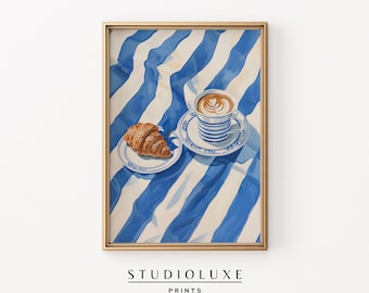 Latte & Croissants Painting | Coastal Granddaughter Prints | Kitchen Wall Art | AirBnb Decor | PRINTABLE ART | Beachy Wall Art | Digital Art