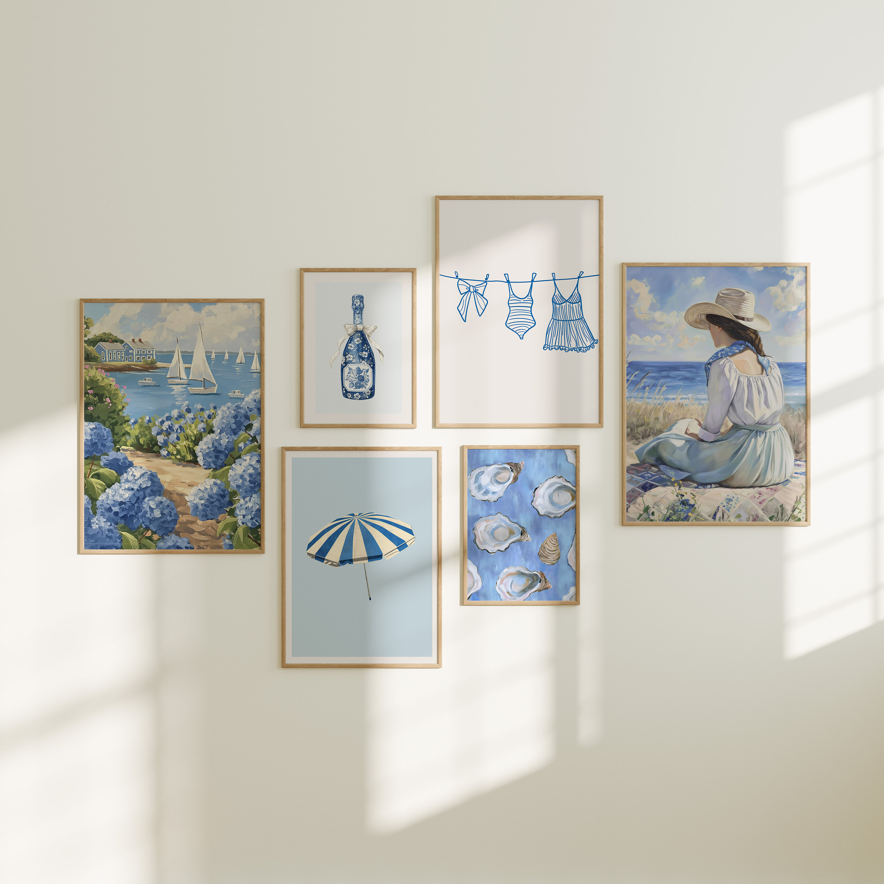 Coastal Gallery Wall Art Set: Beachy Chinoiserie Prints (digital