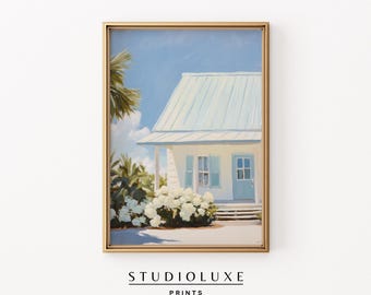 Küsten Cottage Wand Kunst Druck, Blau weiße Strand Haus druckbare, Hortensie Küsten Wohnkultur, Nantucket Stil Wandkunst