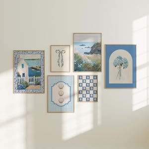 Coastal Wall Art Set of 6, Coastal Granddaughter Prints, Coquette Wall Art, Printable Wall Art, Blue Wall Art, Beachy Wall Art Gallery Set
