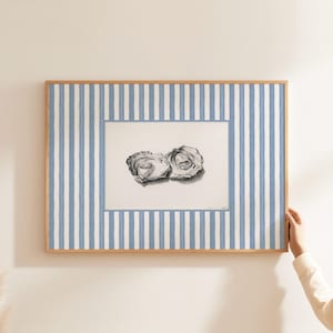 Oyster Wall Art Printable, Vintage Coastal Kitchen Decor, Blue Stripe Oyster Print, Seaside Dining Room Art, Nautical Printable Artwork