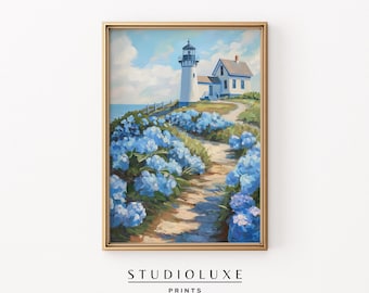 Coastal Lighthouse Painting, Coastal Granddaughter Prints, Coastal Wall Art, Beachy Wall Art, Trendy Apartment Decor, PRINTABLE ART