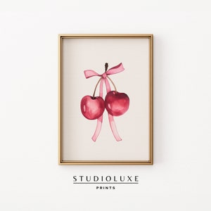 Coquette Aesthetic Wall Art, Cherries Print, Pink Preppy Wall Decor, Trendy Apartment Decor, Coquette Room Decor, PRINTABLE ART, Digital Art