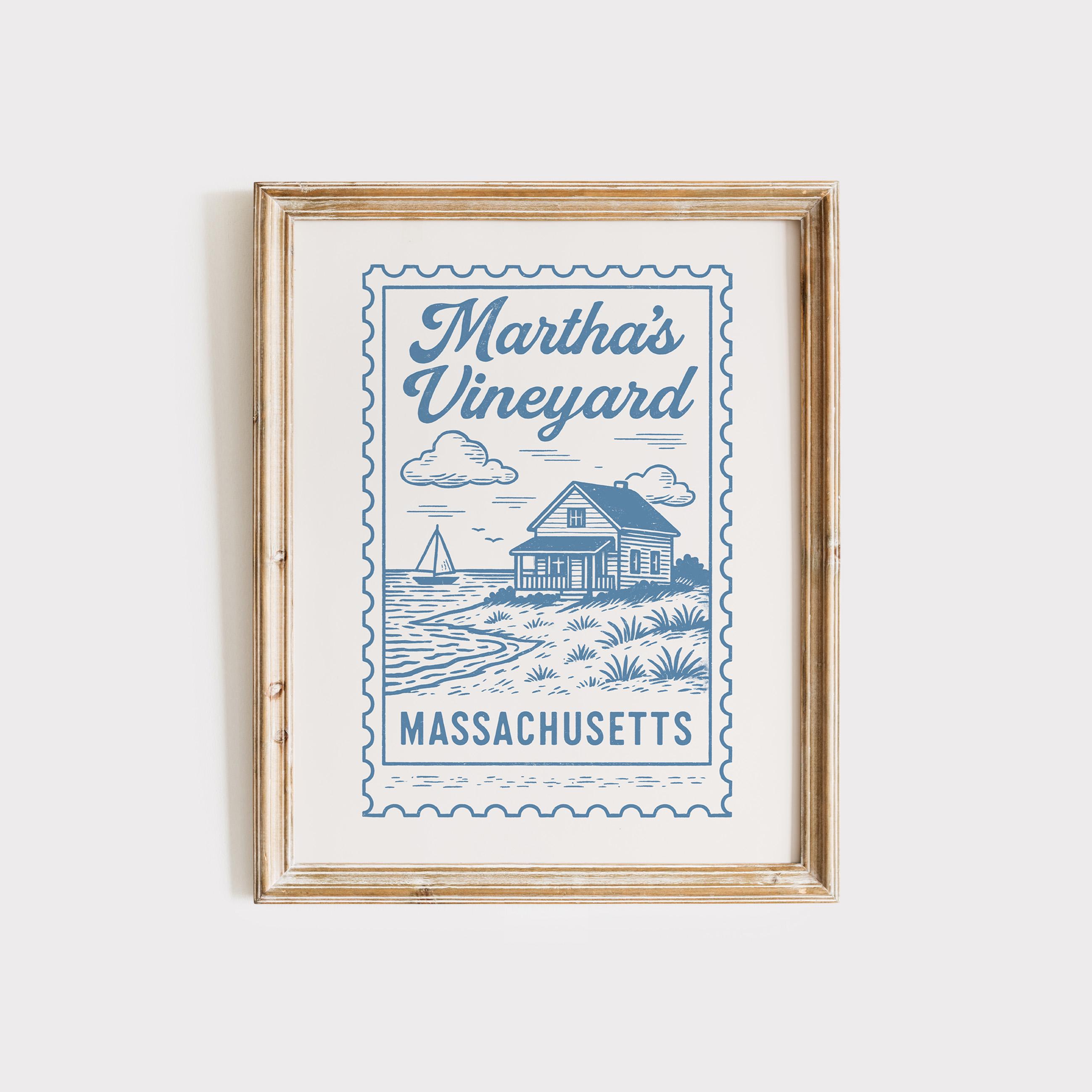Martha's Vineyard Art Print: Vintage Coastal Stamp (digital Download ...