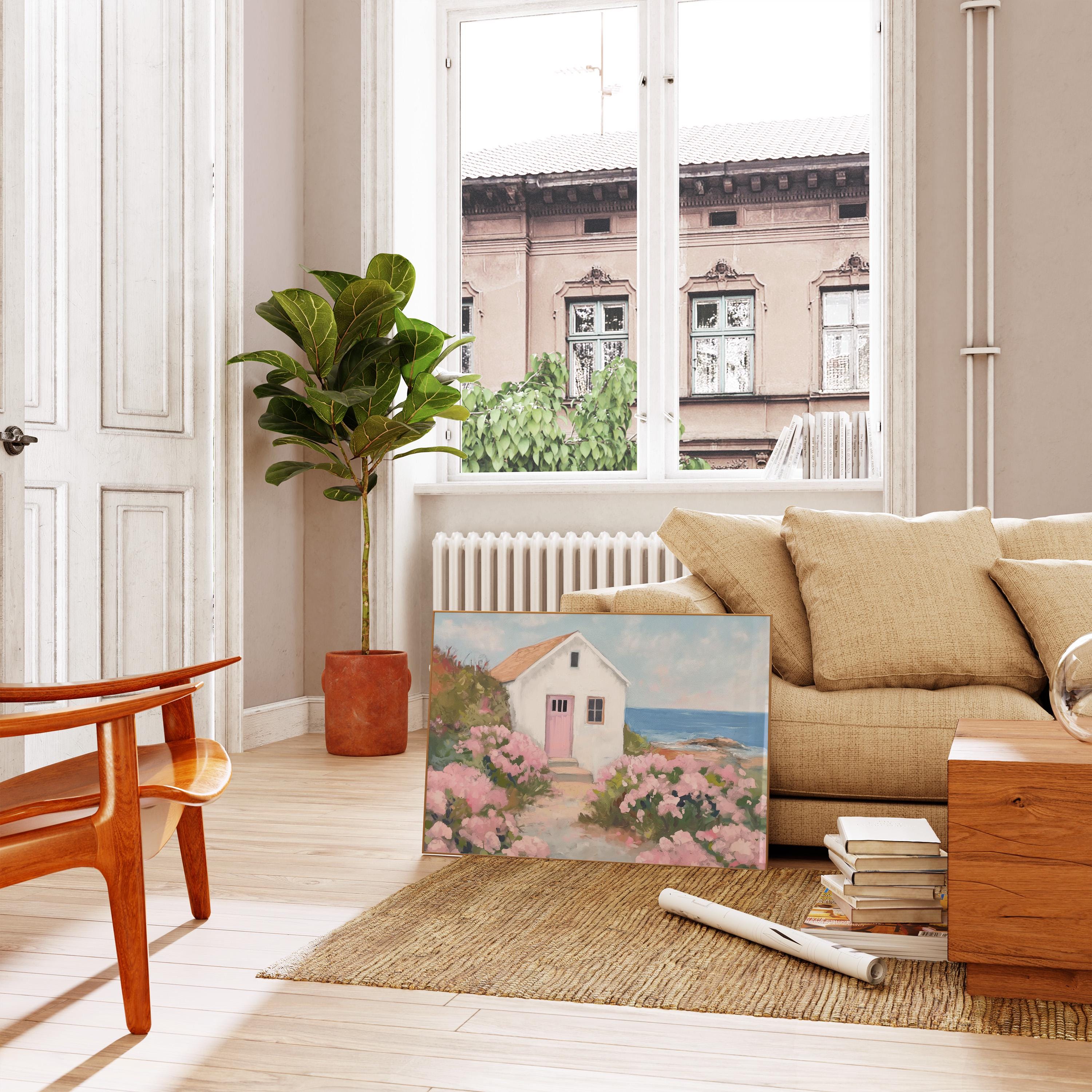 Pink Hydrangea Coastal Cottage Print: Beach House Wall Art (digital ...
