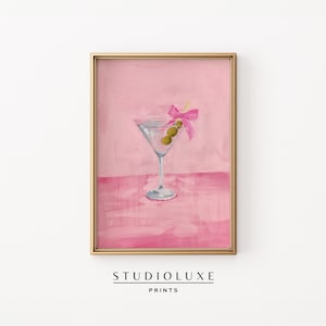 Martini Druck, Kokette Zimmer Dekor, Bar Warenkorb Dekor, Kokette Ästhetische Wandkunst, DRUCKBARE KUNST, Rosa Preppy Küchen Wandkunst, Trendige Dekoration