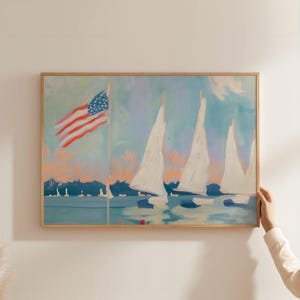 4th of July Coastal Wall Art Printable | Nautical American Flag Decor ...