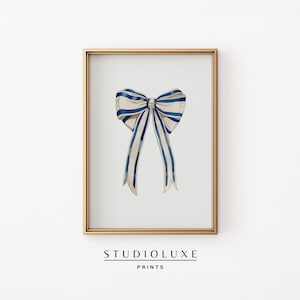 Coquette Room Decor | Striped Blue Bow Print | Coastal Granddaughter Wall Art | PRINTABLE ART | Trendy Aesthetic Apartment Decor