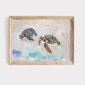 Sea Turtle Printable Wall Art for Beach Nursery or Coastal Kids Room, Ocean Animal Landscape Print for Baby Shower Gift or Gender Neutral
