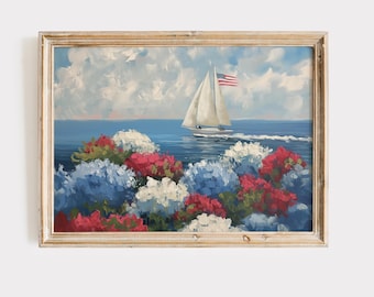 Impresión de velero patriótico: Arte mural costero americano (descarga digital)