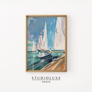 Sailboat Wall Art, Nautical Sailing Decor, Coastal Ocean Print, Regatta Boat Painting, Beach House Printable Art, Summer Nautical Poster